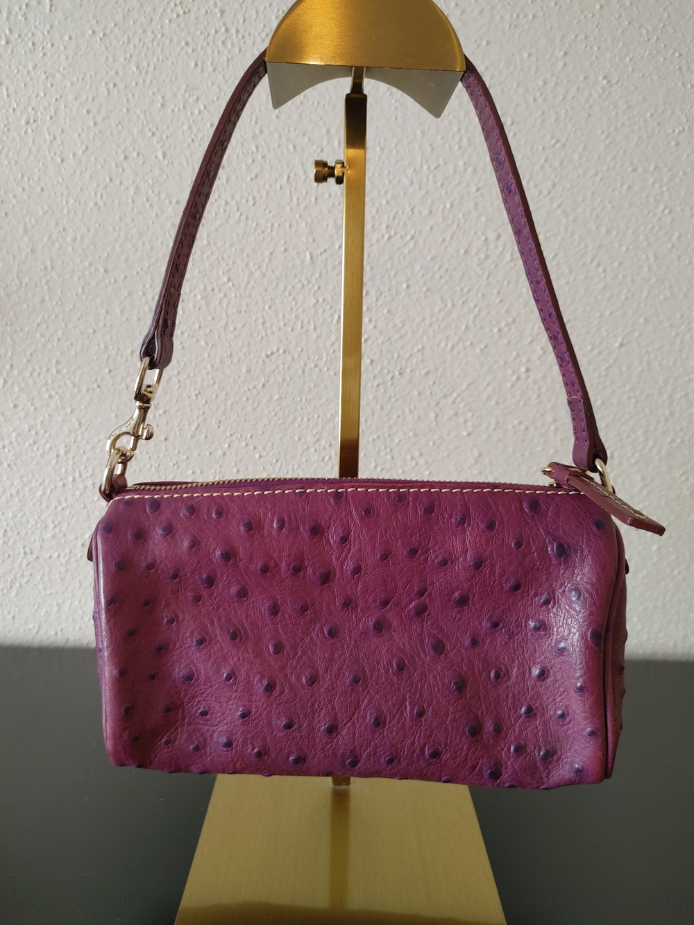 Dooney & Bourke Plum Ostrich-Embossed Mini Barrel Bag Wristlet - Picture 2 of 6